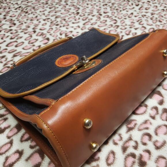 Vtg Dooney & Bourke All Weather Leather Blue Grain Leather Crossbody Satchel - Picture 7 of 8